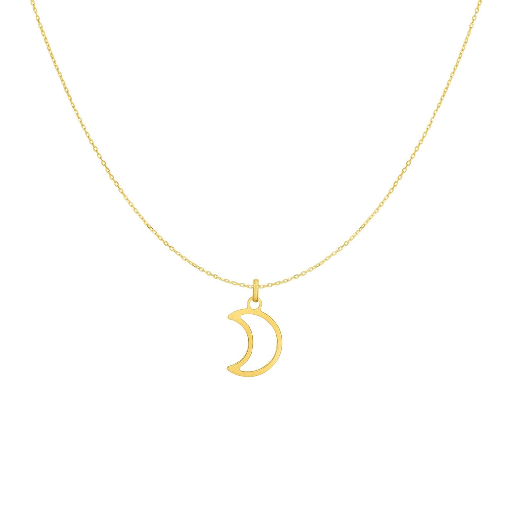 14K Gold Open Moon Necklace- Sparkle & Jade-SparkleAndJade.com NCK5471-18