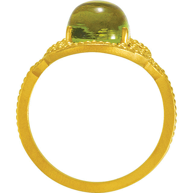 14K Gold Oval Peridot 10mm Cabochon Granulated Design Ring- Sparkle & Jade-SparkleAndJade.com 