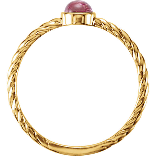 14K Gold Pink Tourmaline Cabachon Rope Design Ring- Sparkle & Jade-SparkleAndJade.com 