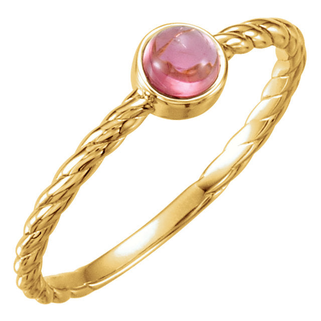 14K Gold Pink Tourmaline Cabachon Rope Design Ring- Sparkle & Jade-SparkleAndJade.com 71810:601:P