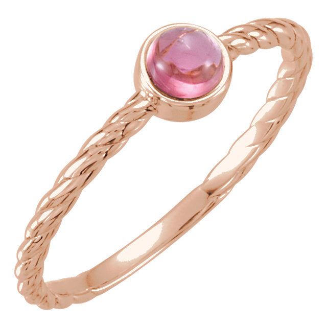 14K Gold Pink Tourmaline Cabachon Rope Design Ring- Sparkle & Jade-SparkleAndJade.com 71810:603:P