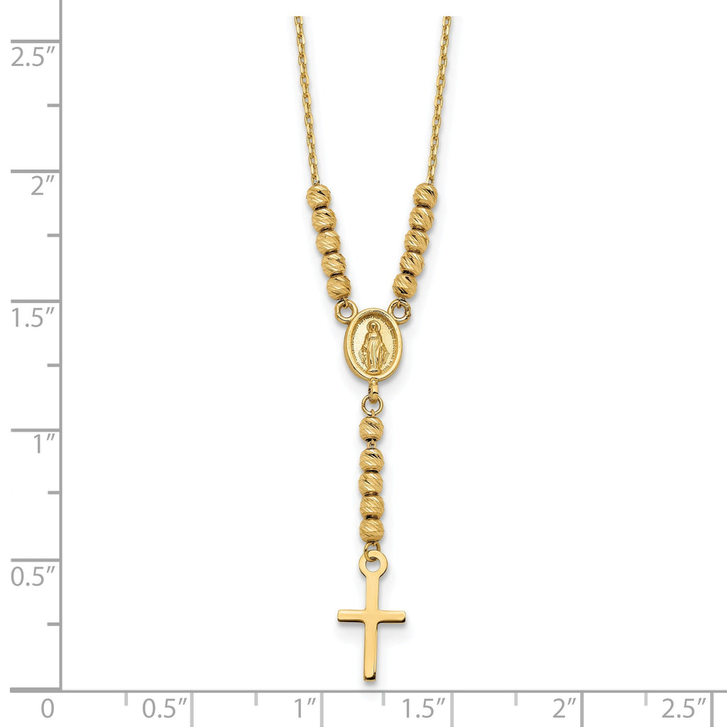 14K Gold Polished D/C Bead Miraculous Medal and Cross 17