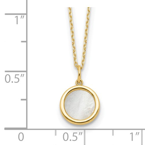 14K Gold Polished Mother of Pearl Circle Necklace- Sparkle & Jade-SparkleAndJade.com LF1754-17