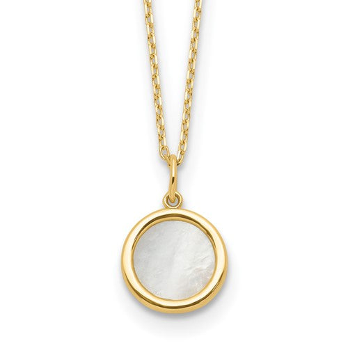 14K Gold Polished Mother of Pearl Circle Necklace- Sparkle & Jade-SparkleAndJade.com LF1754-17