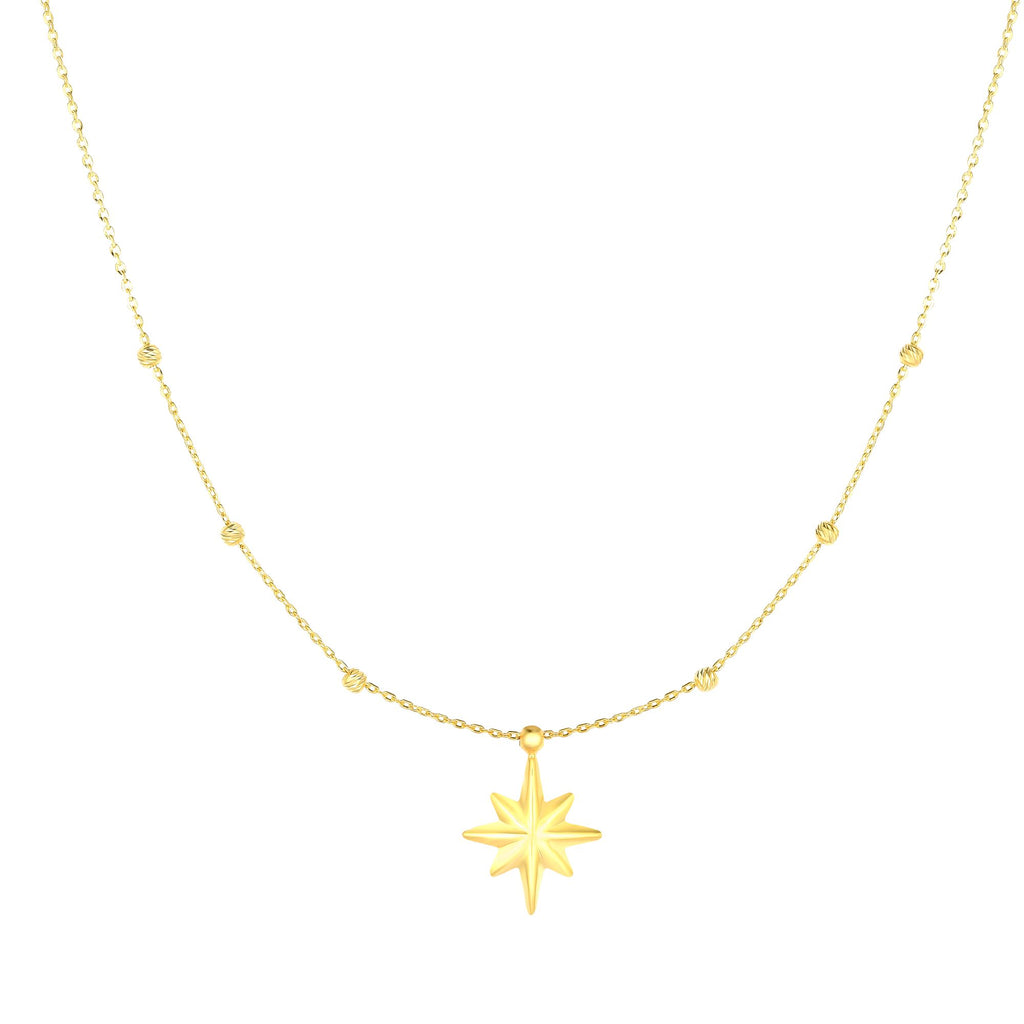 14K Gold Polished North Star Necklace- Sparkle & Jade-SparkleAndJade.com RC2342-18