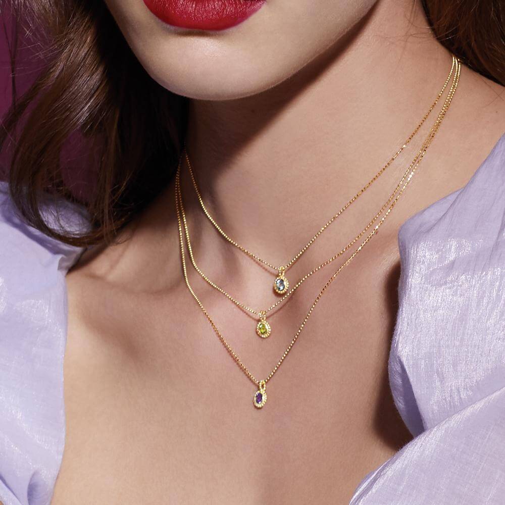 14K Gold Popcorn Bead Petite Gemstone Necklace- Sparkle & Jade-SparkleAndJade.com 