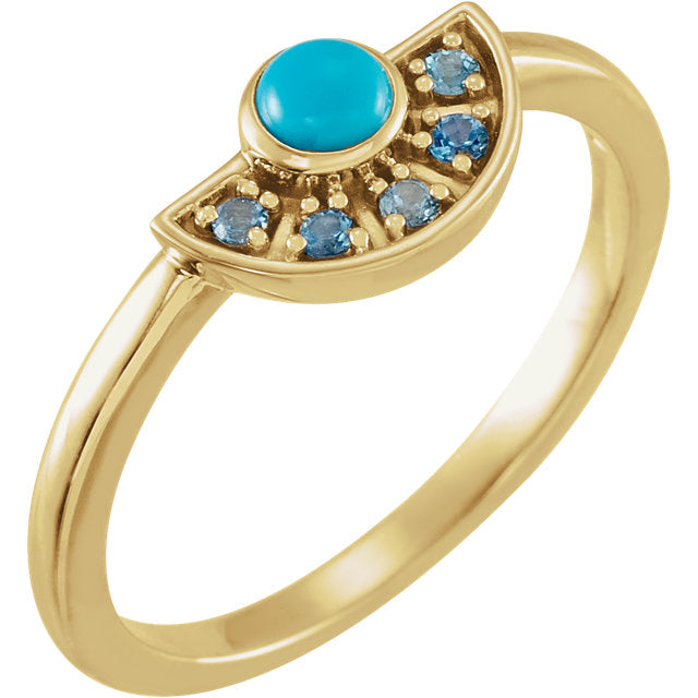 14K Gold Turquoise & Aquamarine Fan Ring- Sparkle & Jade-SparkleAndJade.com 72114:115:P