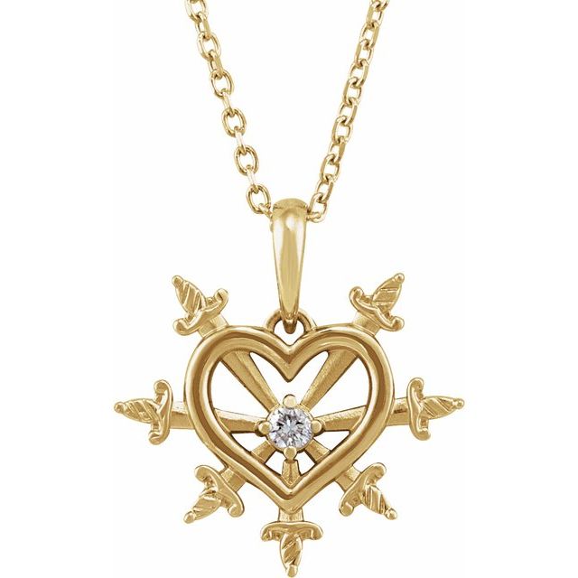 14K Gold .03 CT Natural Diamond Heart & Daggers 16-18" Necklace- Sparkle & Jade-SparkleAndJade.com 88423:111:P