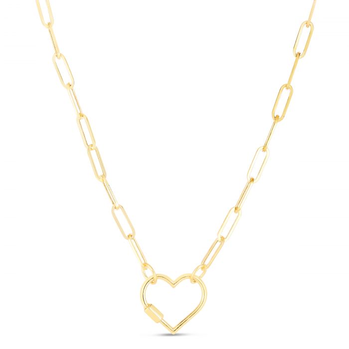 14K Heart Carabiner Paperclip Necklace- Sparkle & Jade-SparkleAndJade.com RC13825-18