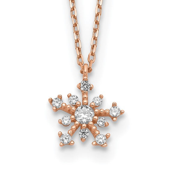 14K Rose Gold CZ Petite Snowflake 16" Necklace- Sparkle & Jade-SparkleAndJade.com SF2781-15