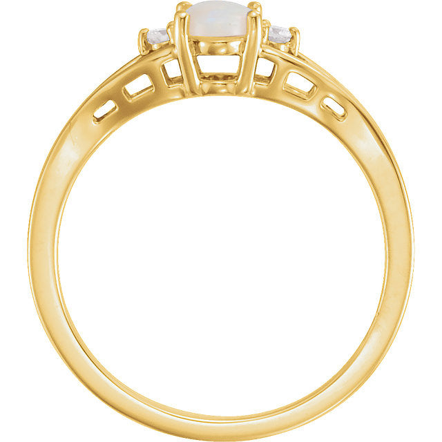 14K Rose, Yellow or White Gold Genuine White Opal Diamond Ring- Sparkle & Jade-SparkleAndJade.com 