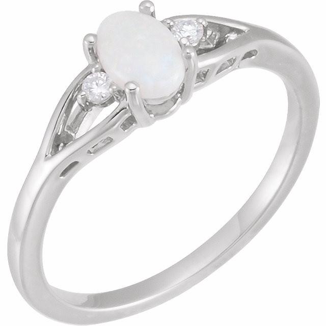 14K Rose, Yellow or White Gold Genuine White Opal Diamond Ring- Sparkle & Jade-SparkleAndJade.com 71936:600:P