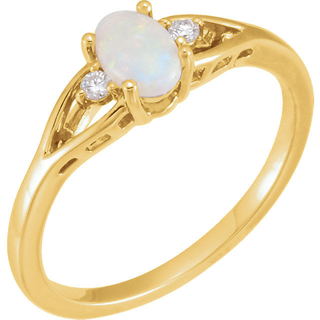 14K Rose, Yellow or White Gold Genuine White Opal Diamond Ring- Sparkle & Jade-SparkleAndJade.com 71936:601:P