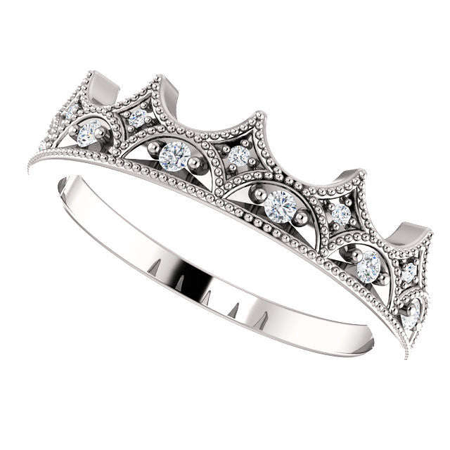 14K White Gold 1/8 CTW Diamond Crown Ring- Sparkle & Jade-SparkleAndJade.com 