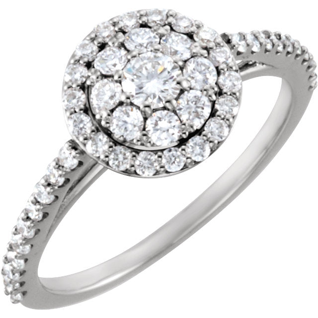 14K White Gold 3/4 CTW Diamond Cluster Halo-Style Engagement Ring- Sparkle & Jade-SparkleAndJade.com 122023:119:P