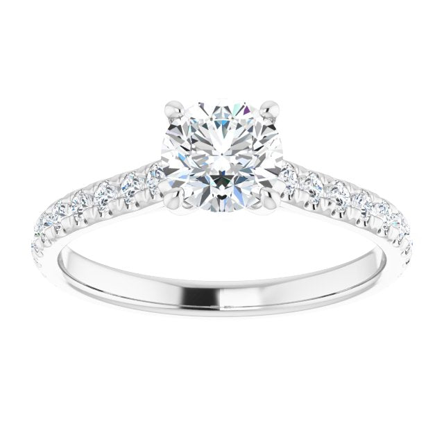 14K White Gold 6.5 mm Round Forever One™ Moissanite & 3/8 CTW Diamond Engagement Ring- Sparkle & Jade-SparkleAndJade.com 653435:601:P