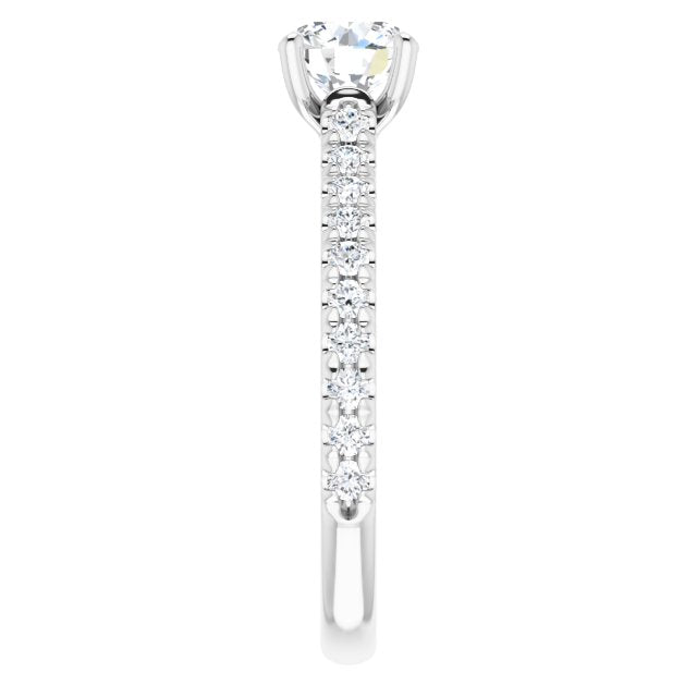 14K White Gold 6.5 mm Round Forever One™ Moissanite & 3/8 CTW Diamond Engagement Ring- Sparkle & Jade-SparkleAndJade.com 653435:601:P