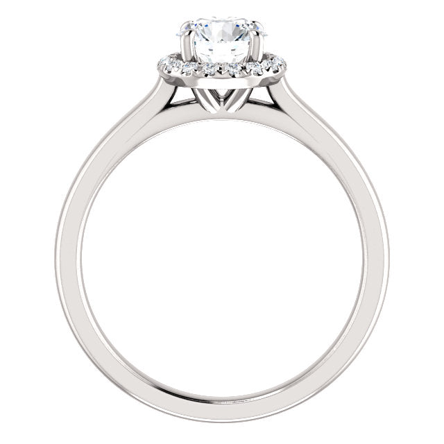 14K White Gold 6.5 mm Round Forever one™ Moissanite & 1/8 CTW Diamond Halo Engagement Ring- Sparkle & Jade-SparkleAndJade.com 653431:601:P