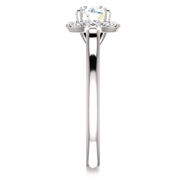 14K White Gold 6.5 mm Round Forever one™ Moissanite & 1/8 CTW Diamond Halo Engagement Ring- Sparkle & Jade-SparkleAndJade.com 653431:601:P