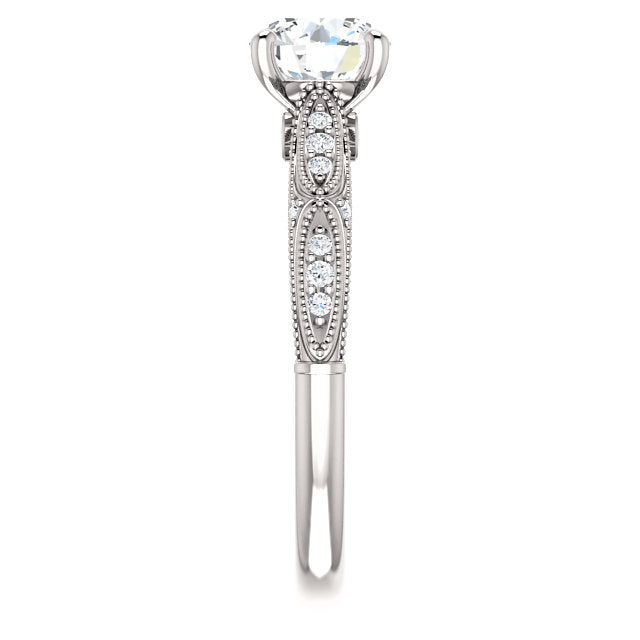 14K White Gold 6.5mm Round Forever One™ Moissanite & 1/10 CTW Diamond Engagement Ring- Sparkle & Jade-SparkleAndJade.com 653389:625:P