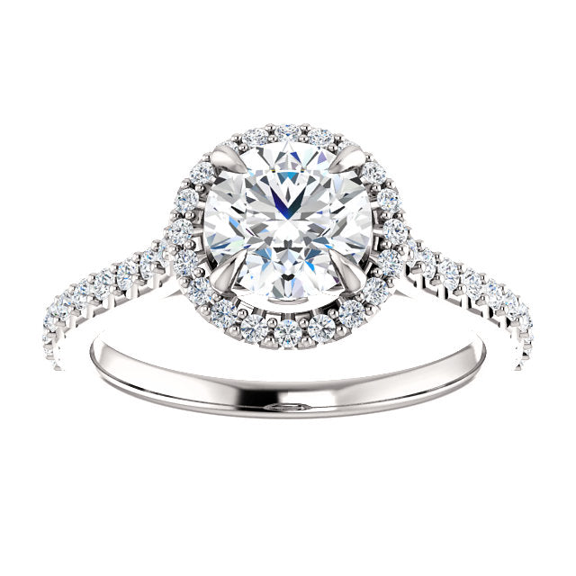 14K White Gold 6.5mm Round Forever One™ Moissanite & 1/3 CTW Diamond Engagement Ring- Sparkle & Jade-SparkleAndJade.com 653385:625:P