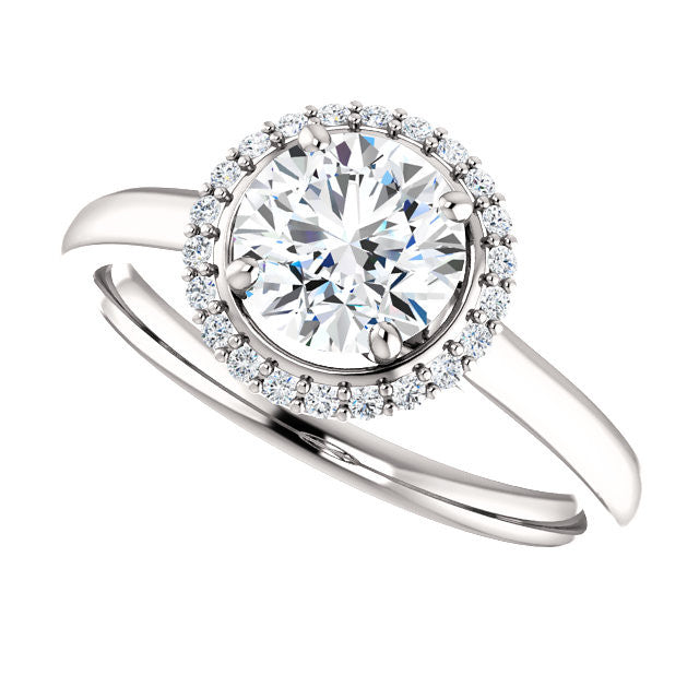 14K White Gold 1 CT Round Forever One™ Moissanite & Natural Diamond Halo-Style Engagement Ring- Sparkle & Jade-SparkleAndJade.com 652534:60000:P