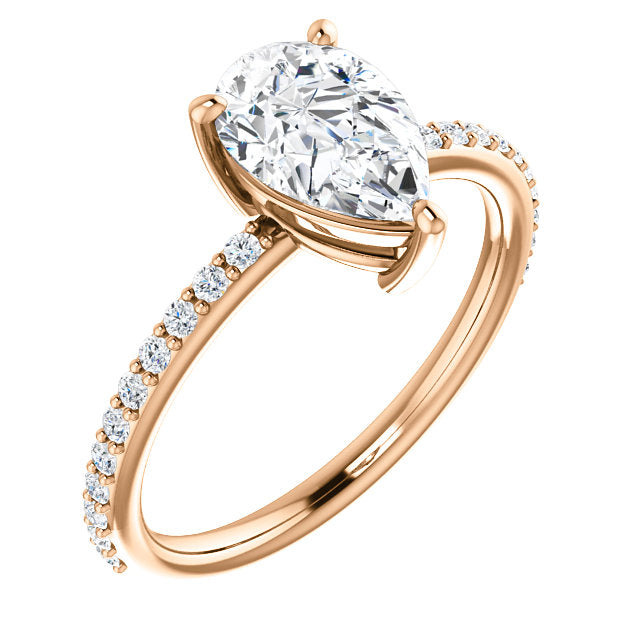 14K White Gold 9x6mm Pear Forever One™ Moissanite & 1/5 CTW Diamond Engagement Ring- Sparkle & Jade-SparkleAndJade.com 