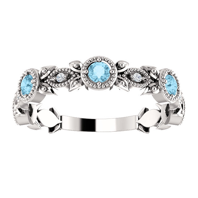 14K White Gold Aquamarine & .03 CTW Diamond Leaf Ring- Sparkle & Jade-SparkleAndJade.com 71921:600:P