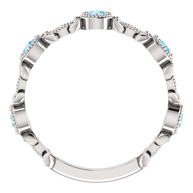 14K White Gold Aquamarine & .03 CTW Diamond Leaf Ring- Sparkle & Jade-SparkleAndJade.com 71921:600:P