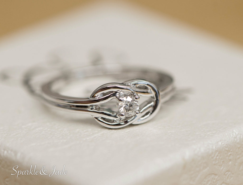 14K White Gold Complete Diamond Promise / Engagement Infinity Love Knot ...