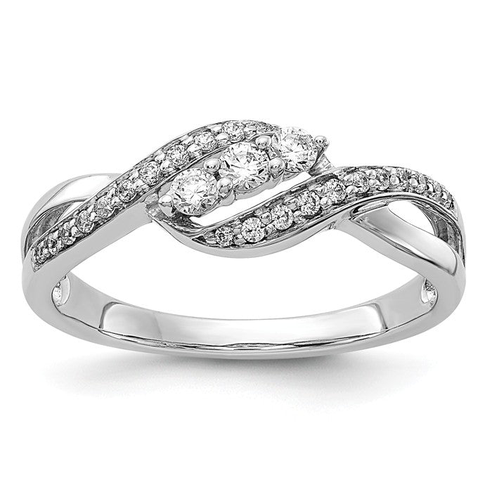 14K White Gold Diamond 0.25 CTW 3 Stone Center Infinity Twist Ring- Sparkle & Jade-SparkleAndJade.com Y9674AA RM5642-025-WA