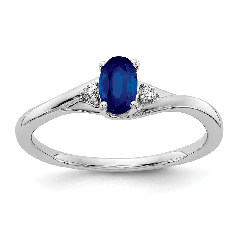 14K White Gold Diamond And Oval Genuine Blue Sapphire Ring- Sparkle & Jade-SparkleAndJade.com RM5748-SA-003-WA