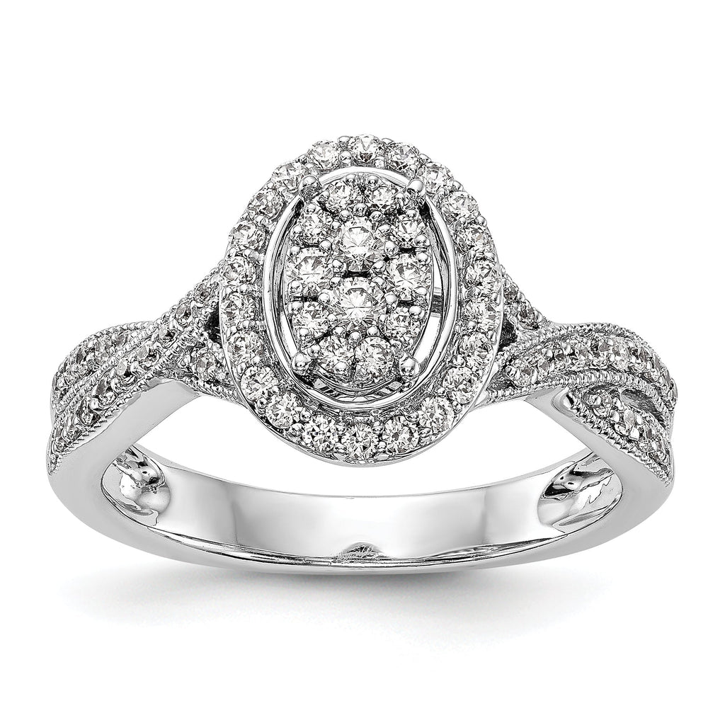 14K White Gold Diamond Cluster Oval Halo Twist Engagement Ring- Sparkle & Jade-SparkleAndJade.com RM2394E-050-WAA
