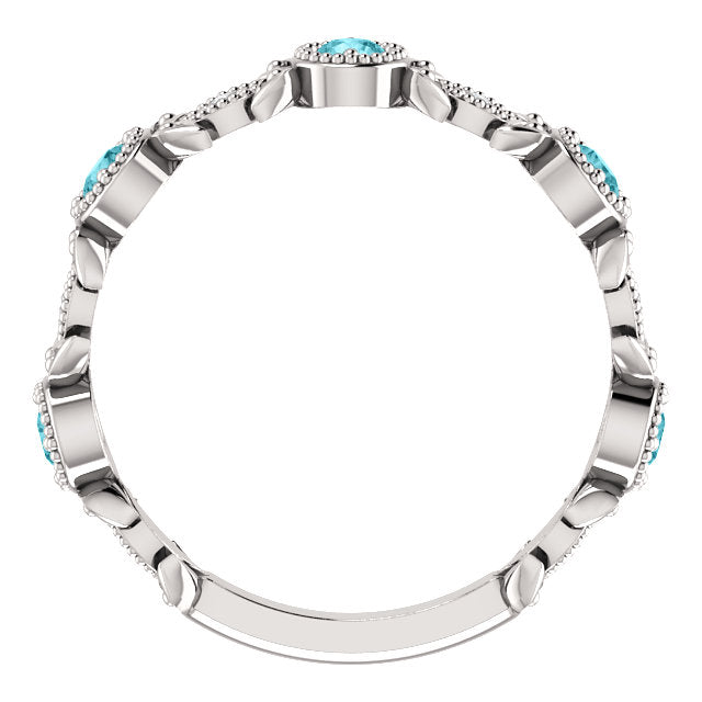 14K White Gold Genuine Blue Zircon & .03 CTW Diamond Leaf Ring- Sparkle & Jade-SparkleAndJade.com 71921:680:P
