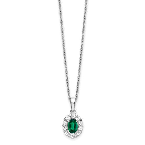 14K White Gold Lab Grown Diamond & Oval Emerald Pendant Necklace- Sparkle & Jade-SparkleAndJade.com PM6990CE-052-WLG-18