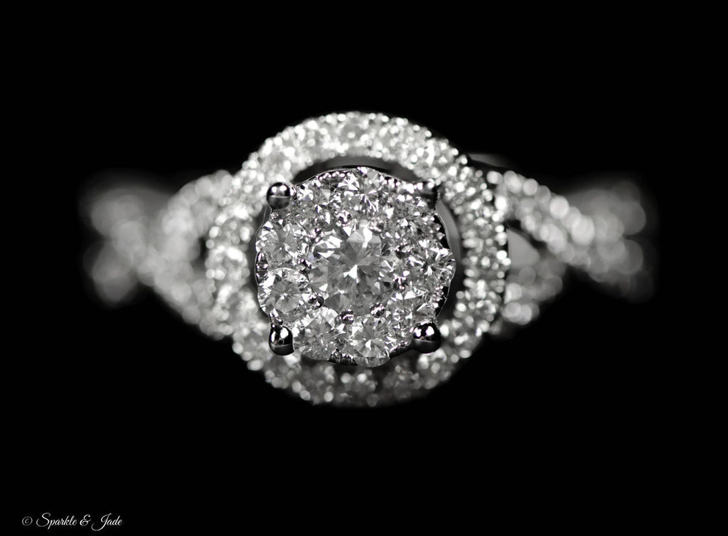 14K White Gold Multi-Center Diamond Engagement Ring- Sparkle & Jade-SparkleAndJade.com Y9740AA RM2393E-075-WAA