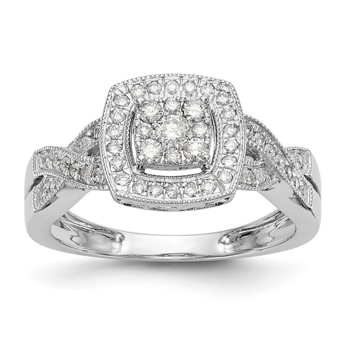 14K White Gold Multi-Stone Diamond Halo Twist Engagement Ring