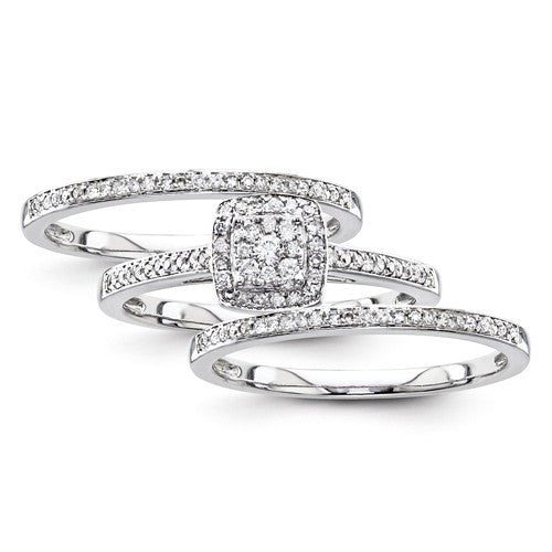 14K White Gold Multi-Stone Diamond Round w/ Square Halo Engagement Ring- Sparkle & Jade-SparkleAndJade.com Y9734AA RM2389E-019-WAA