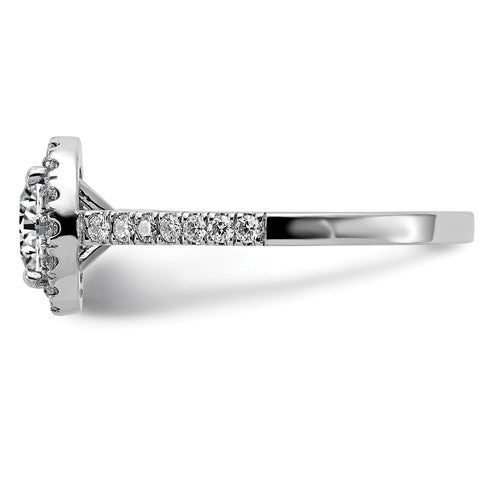 14K White Gold Round Halo Engagement Ring 2 CT 7.5mm Pure Light Moissanite- Sparkle & Jade-SparkleAndJade.com 