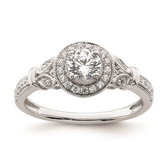 14K White Gold Vintage Round Halo 5/8 CT Diamond Complete Engagement Ring- Sparkle & Jade-SparkleAndJade.com RM8866E-040-CWAA