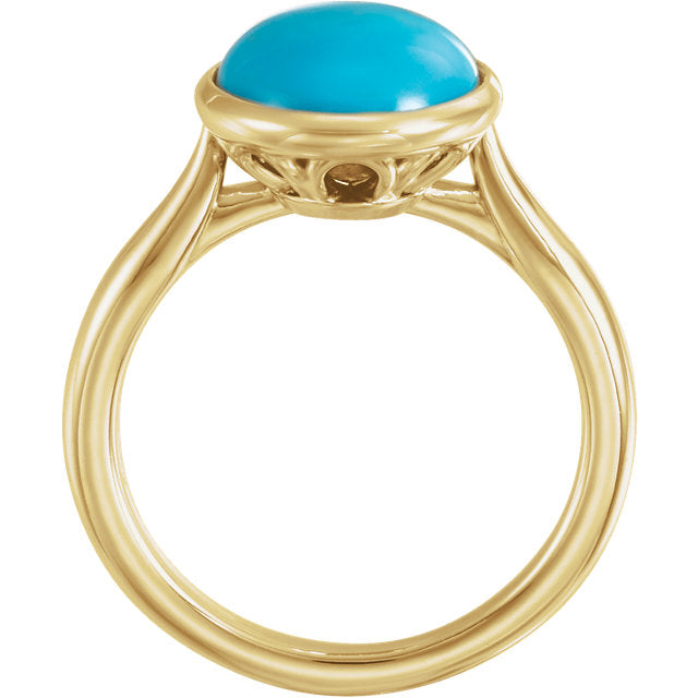 14K White Rose or Yellow Gold 12x10mm Oval Cabochon Turquoise Ring- Sparkle & Jade-SparkleAndJade.com 