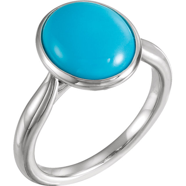 14K White Rose or Yellow Gold 12x10mm Oval Cabochon Turquoise Ring- Sparkle & Jade-SparkleAndJade.com 72024:600:P