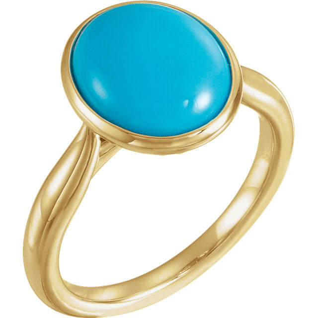 14K White Rose or Yellow Gold 12x10mm Oval Cabochon Turquoise Ring- Sparkle & Jade-SparkleAndJade.com 72024:601:P