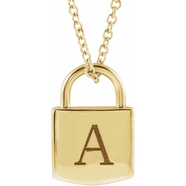 14K Yellow Gold High Polish Padlock Pendant on 16-18' Chain with Lobster Clasp
