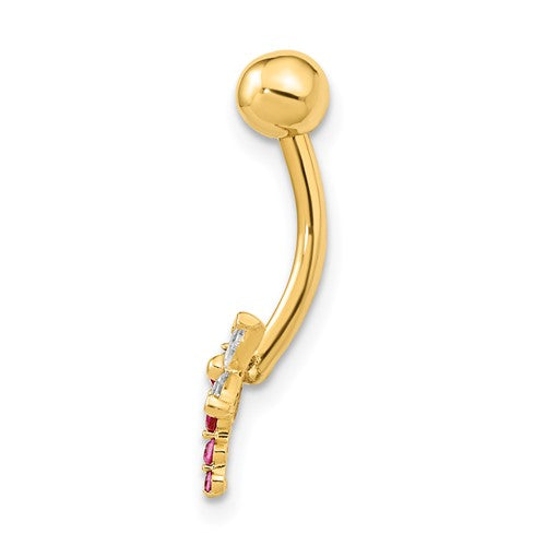 14K Yellow Gold 14 Gauge Dragonfly CZ Belly Navel Ring Body Jewelry- Sparkle & Jade-SparkleAndJade.com BD211