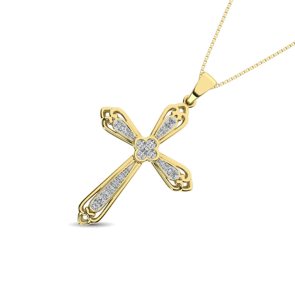 14K Yellow Gold 1/6 Ct.Tw. Diamond Cross Pendant- Sparkle & Jade-SparkleAndJade.com 61594Y