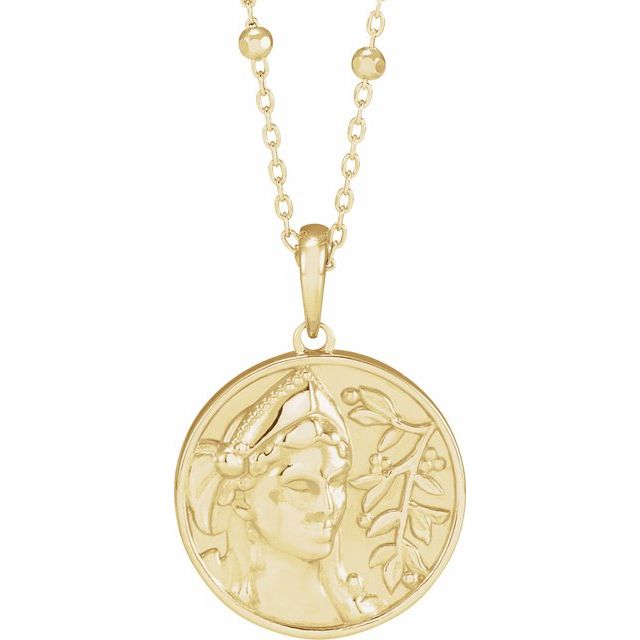 14K Yellow Gold Athena Coin 18" Necklace- Sparkle & Jade-SparkleAndJade.com 88045:106:P