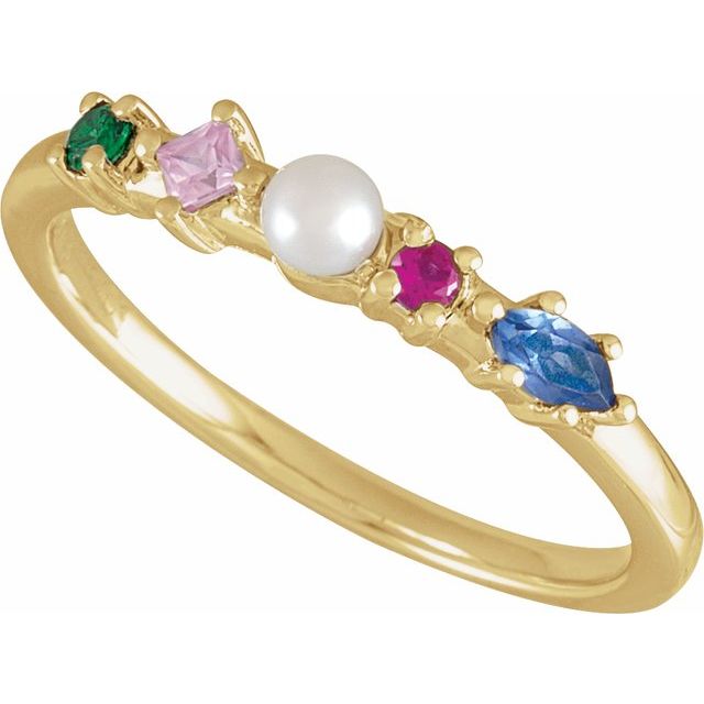 14K Yellow Gold Cultured Freshwater Pearl & Natural Multi-Gemstone Ring- Sparkle & Jade-SparkleAndJade.com 688891:600:P