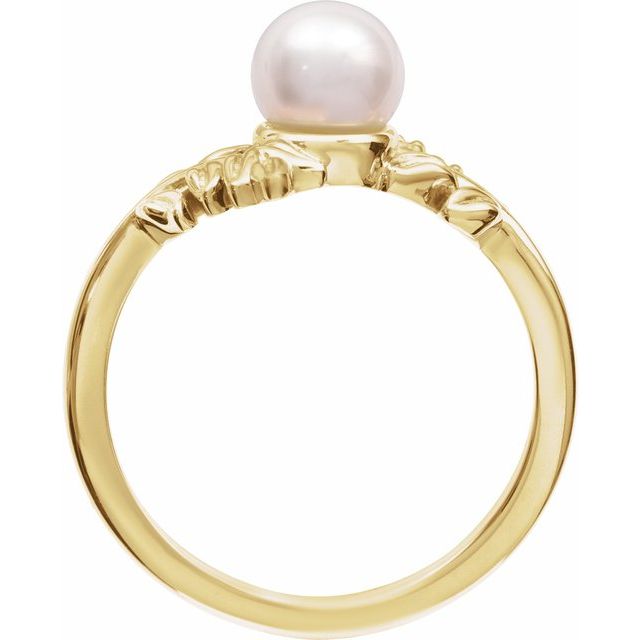 14K Yellow Gold Cultured White Akoya Pearl Ring- Sparkle & Jade-SparkleAndJade.com 6705:106:P