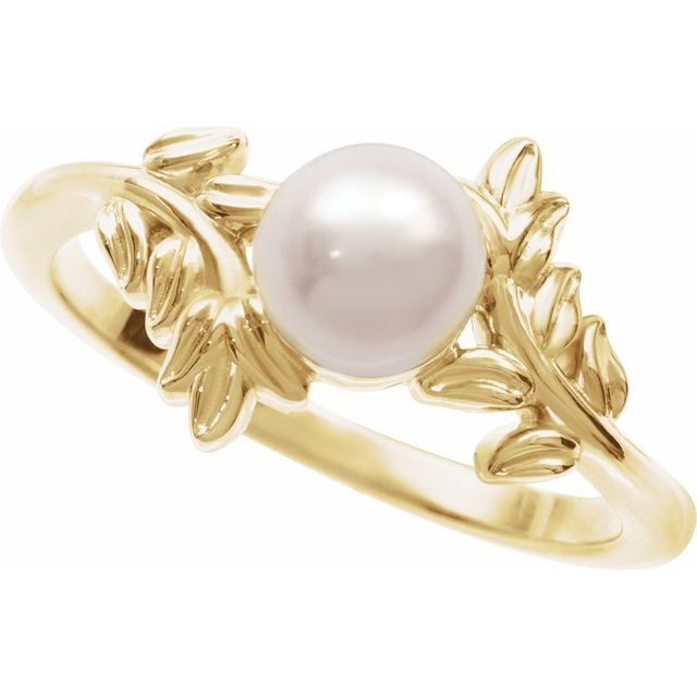 14K Yellow Gold Cultured White Akoya Pearl Ring- Sparkle & Jade-SparkleAndJade.com 6705:106:P